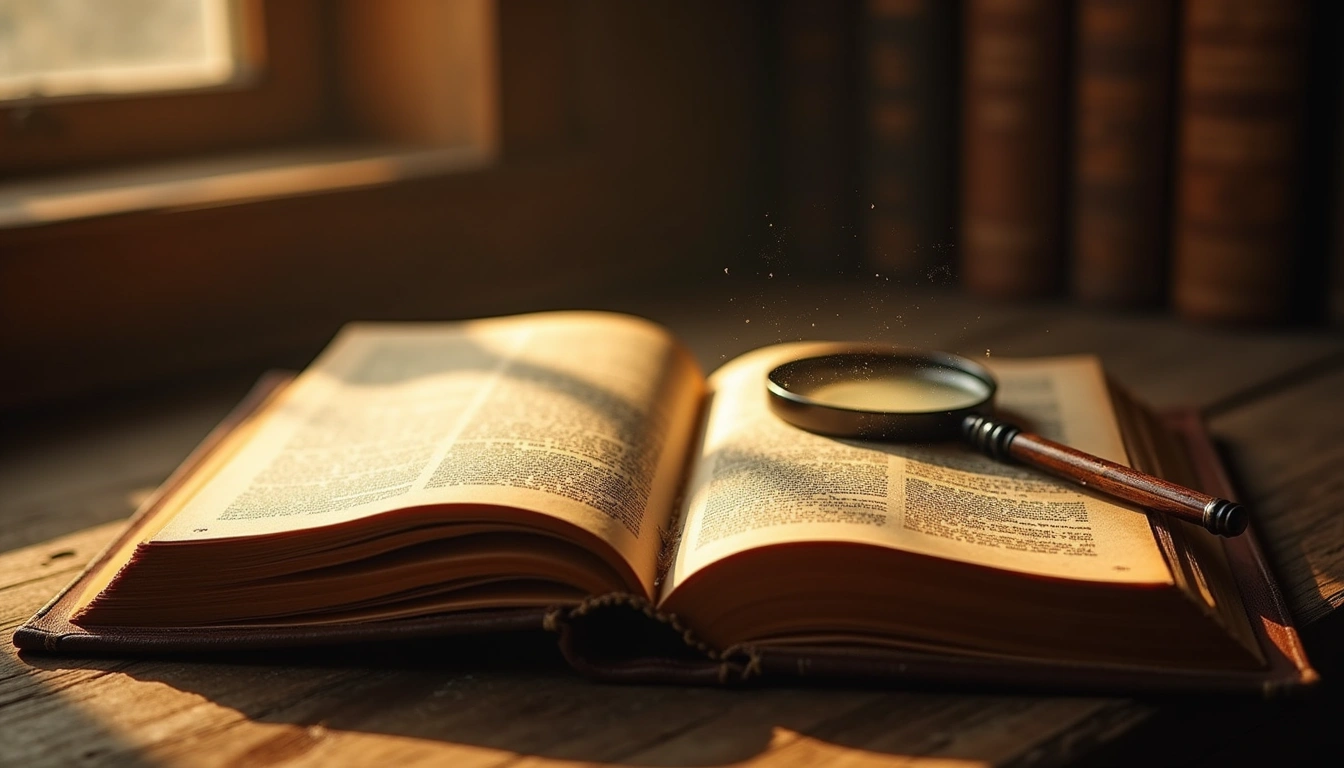 Vintage dictionary and magnifying glass symbolizing the origin of the word fortnight