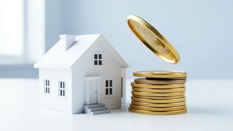 Miniature house with a stack of gold coins, part lifted aside, representing how much you can borrow against your home