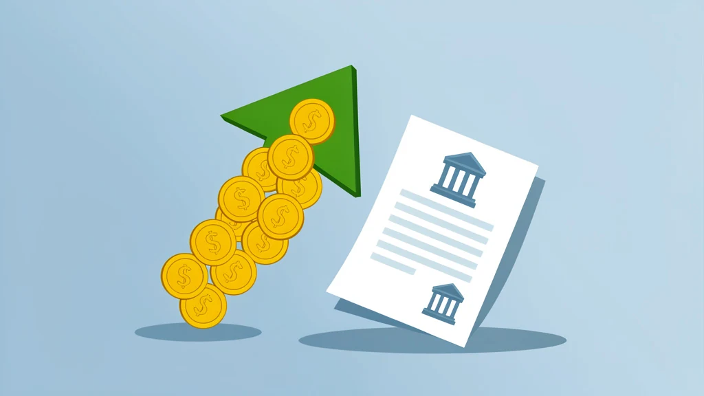 Colorful flat illustration of rising investment coins and a tax document, clean concept, no people, no text