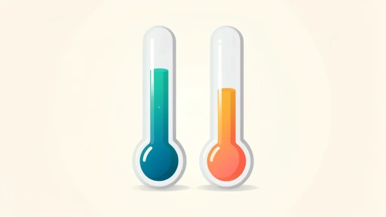 Colorful thermometer graphic mapping Celsius and Fahrenheit scales side by side, clean concept, no people, no text