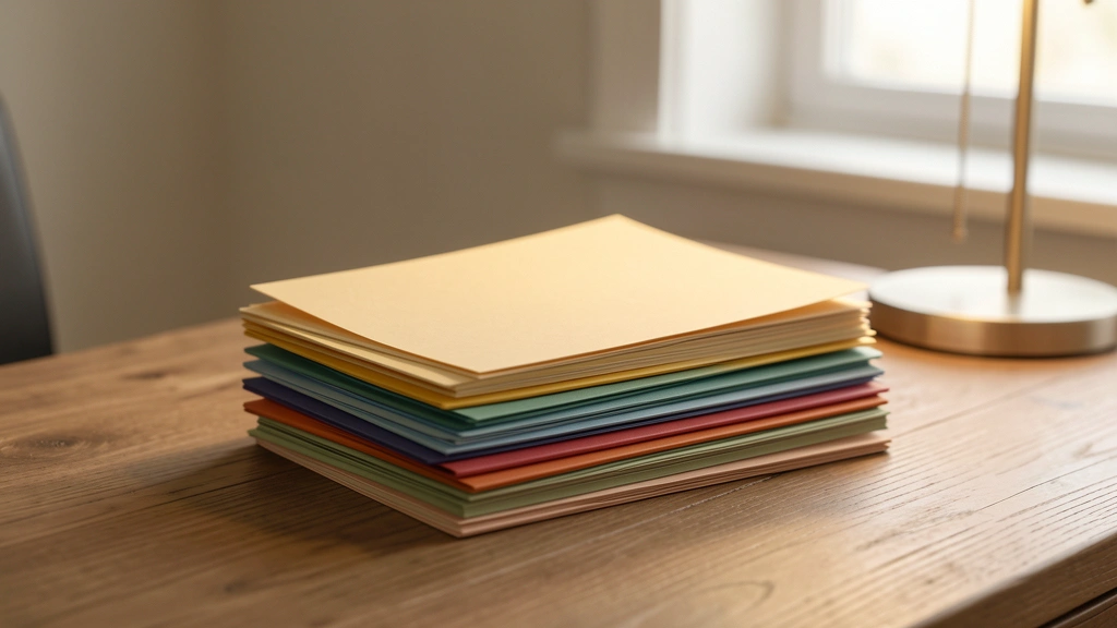 A small stack of paper folders and envelopes in different colors, fanned out on a plain surface, suggesting itemized closing cost categories, no faces or people, no text, numbers, or dollar signs, photorealistic editorial still-life style