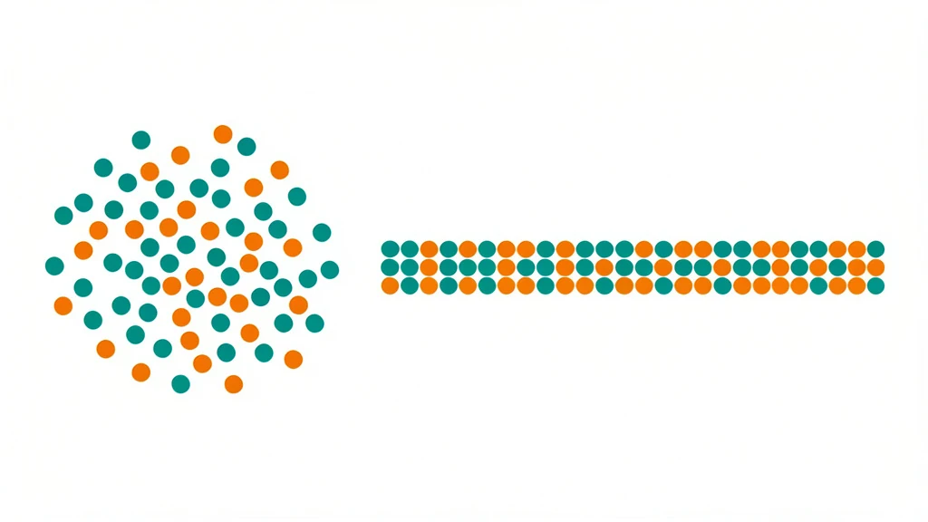 Two labeled groups of simple dots, one arranged in order and one grouped freely, no text, no people