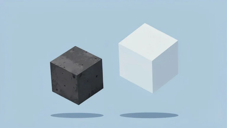 A dense metal block and a lighter block of the same size, no people, no text, clean concept