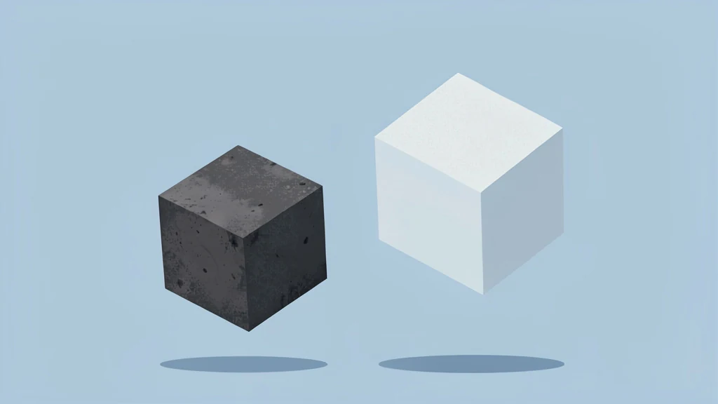 A dense metal block and a lighter block of the same size, no people, no text, clean concept