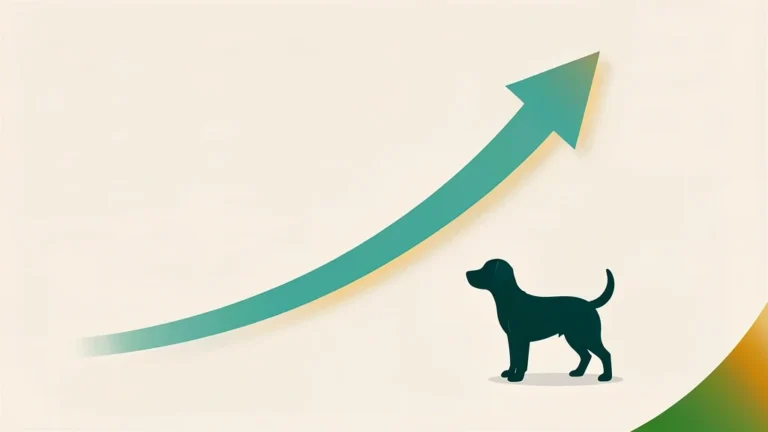 Colorful curved line chart showing dog age rising to human-equivalent years, no people, no text