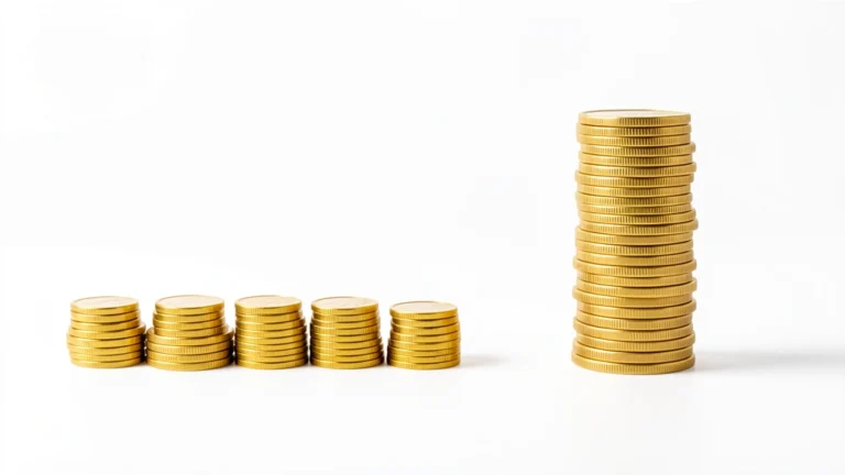 A steady stream of small coins dropping over time next to a single large one-time deposit, representing dollar-cost averaging versus lump-sum investing, no text in image
