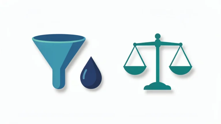 A simple filter icon beside a blood drop and a calm reference scale, showing a general kidney function concept, no text, no real person's face
