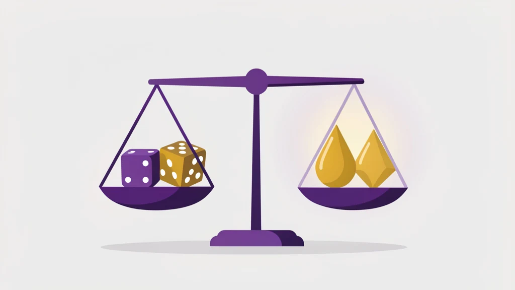 A simple weighing scale balancing outcome numbers against probability weights, clean concept, no people, no text