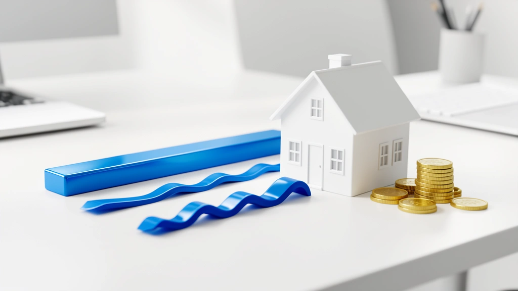 Miniature house beside a straight bar and a wavy line with coins, representing fixed versus adjustable mortgage rates