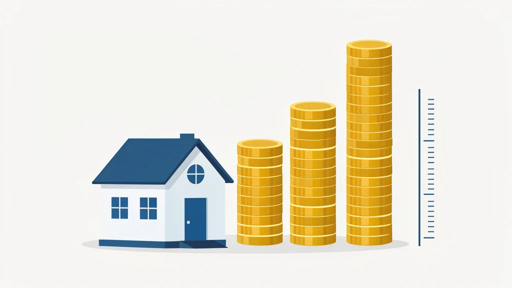 Clean flat illustration of a house beside a rising stack of coins, symbolizing rent-to-price ratio, no people, no text