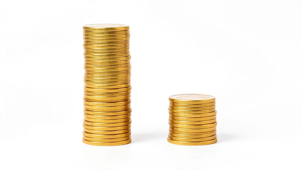 A large stack of coins beside a smaller stack, showing total gross pay reduced to smaller take-home net pay, no text in the image