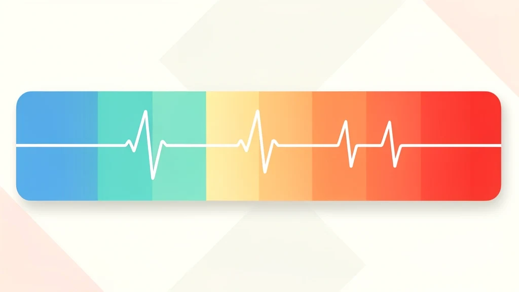 Clean horizontal five-band gradient illustration of heart rate training zones with a small heartbeat line, no people, no text in image