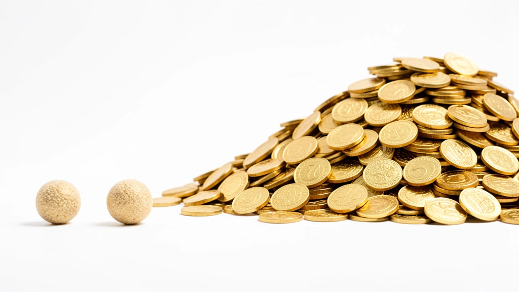 A growing snowball of gold coins rolling up a rising curve, representing money that compounds and grows faster over time, no text in image