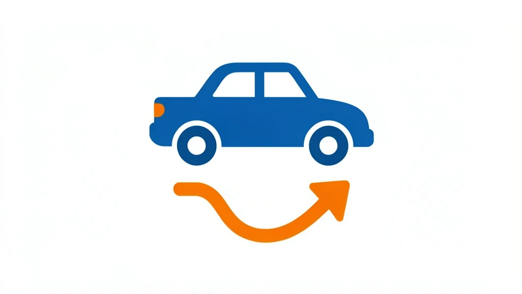 A shiny new car with a descending value arrow showing typical depreciation over time, no people, no text