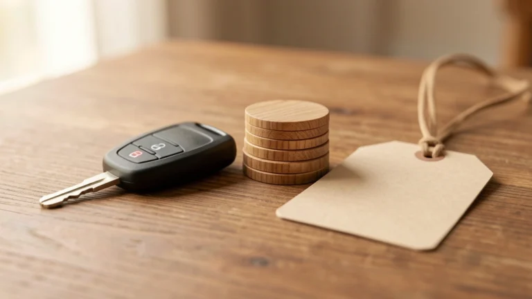 A car odometer display showing rising mileage numbers next to a small stack of folded paper currency on a plain surface, no text, no logos, no real person's hands or face