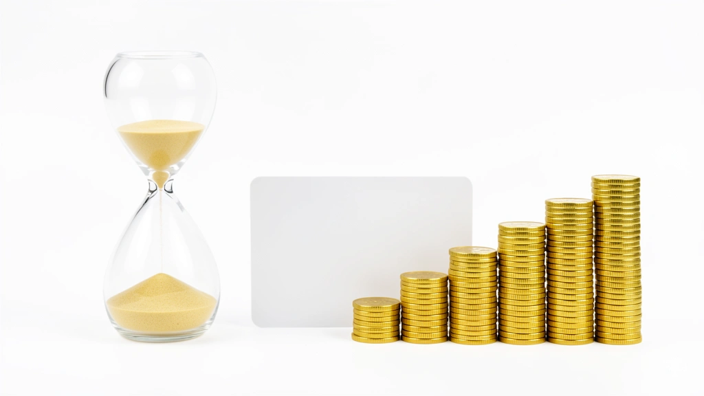A wall calendar beside a credit card and a shrinking stack of coins, showing a balance being paid down over time, no text in the image