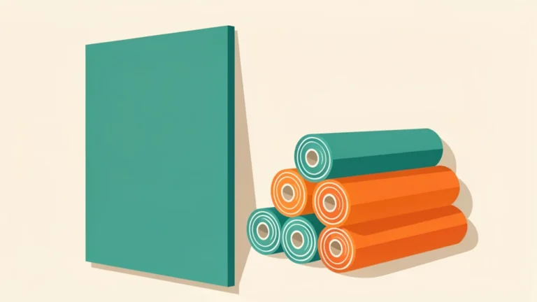 A wall marked with measuring lines beside stacked wallpaper rolls, no text in image, no real person's face