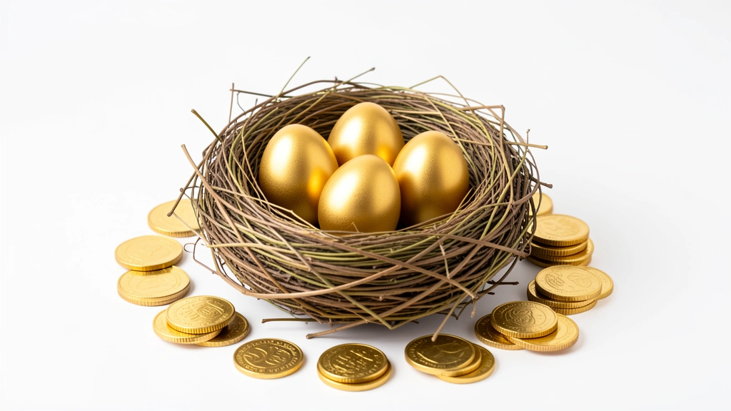 A glass savings jar filled with gold coins beside a small stack of coins, representing a retirement nest egg
