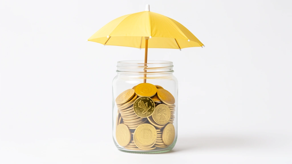 Clear glass jar of coins beside a small safety net, a calm savings concept with no text in the image