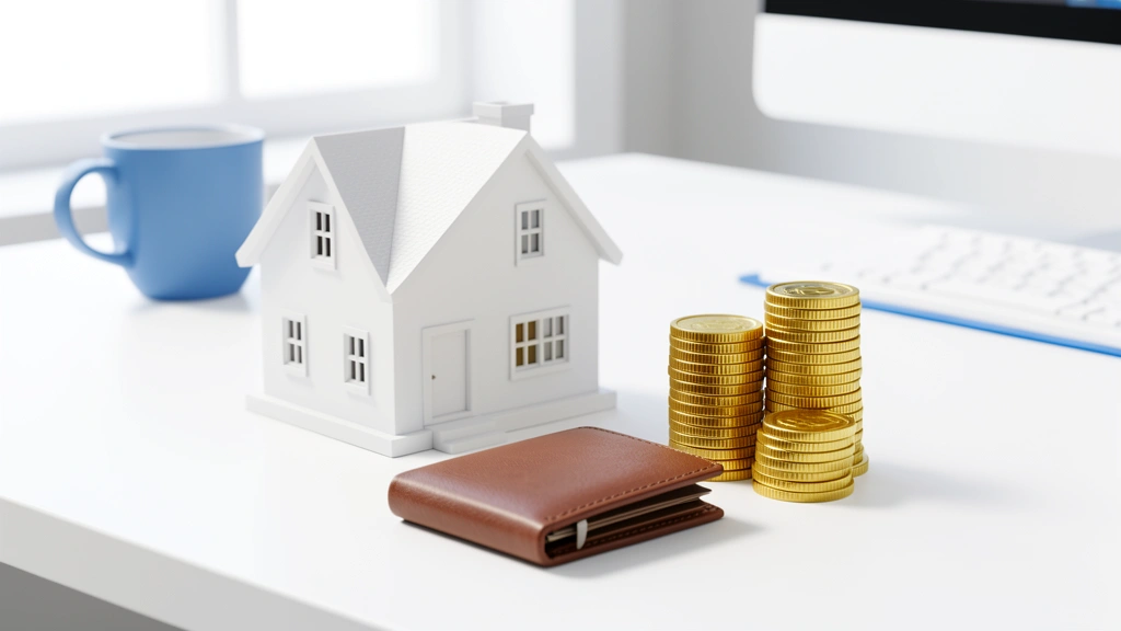 Miniature house with a leather wallet and stacks of gold coins, representing how much house you can afford