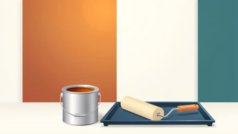 Freshly painted bright interior room wall beside an open paint can and roller, clean concept, no people, no text