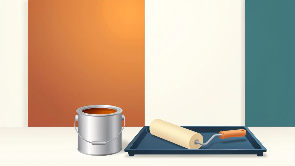 Freshly painted bright interior room wall beside an open paint can and roller, clean concept, no people, no text