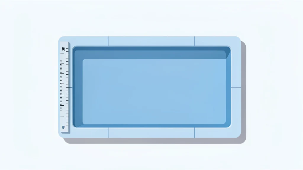 A rectangular backyard pool outline with a measuring tape along its edge, no text, no people