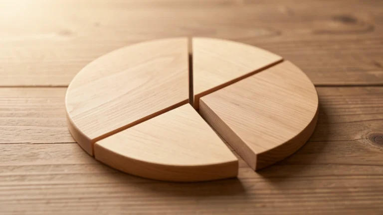 A simple wood block divided into four equal quarter sections on a plain neutral surface, representing four payment periods, no text or numbers visible, no people