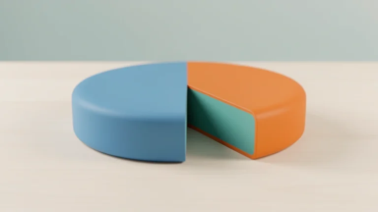 A round pie of smooth colored material with one wedge slice pulled slightly out, on a light desk