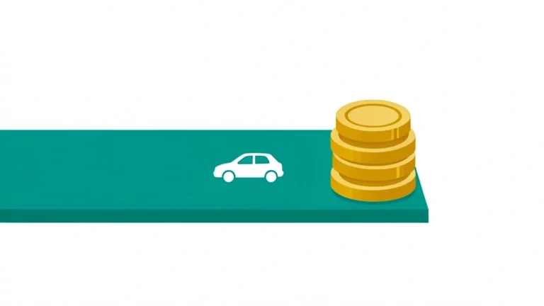 A stack of coins beside a small car icon on a highway line representing cost per mile