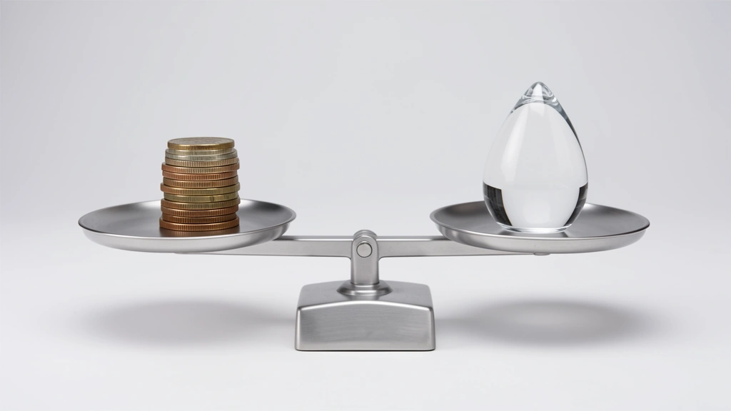 A single coin above a simple scale balancing a small cash symbol against a share icon, illustrating a percent-based yield calculation, no text, no currency close-up, no real ticker