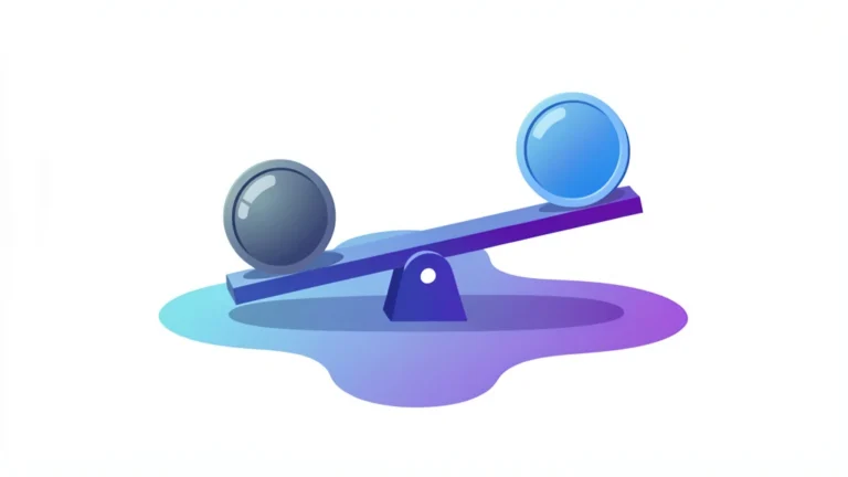 Abstract liquidity pool with two balancing token spheres tilting as prices diverge, clean gradient concept, no people, no text