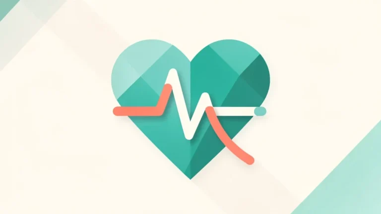 Clean conceptual illustration of a stylized heart with an upward pulse line and a downward age curve, no people, no text