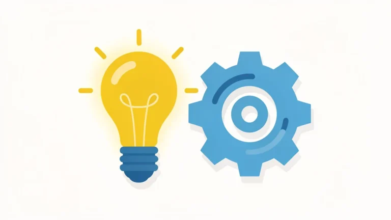 A light bulb and a small motor beside simple power formula icons, clean concept, no people, no text