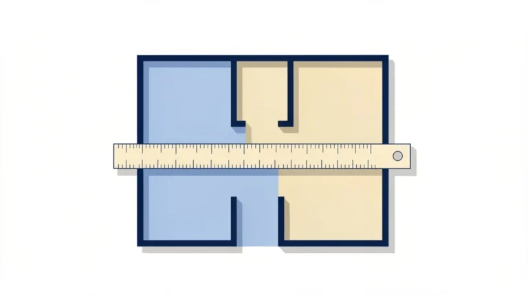 A simple house floor plan outline with a tape measure across two rooms, no text, no people