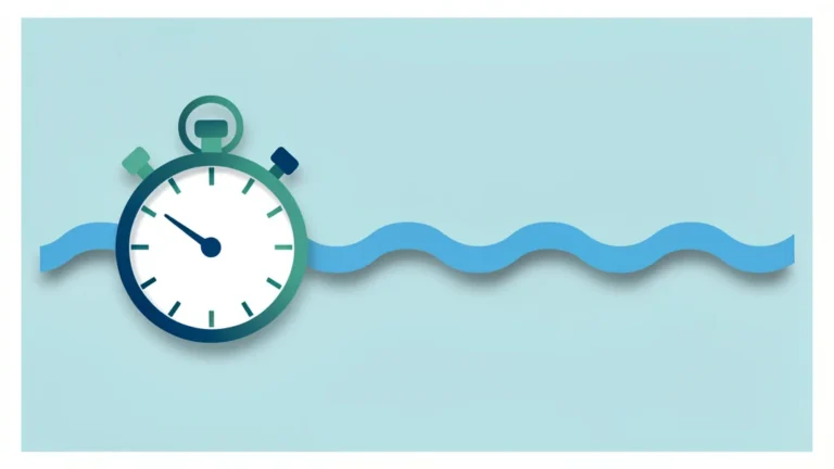 A stopwatch beside a simple swim lane line, no people, no text in image