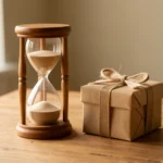 A single wristwatch resting beside a small stack of folded paper currency on a plain wooden surface, no text, no numbers, no real person's hands or face
