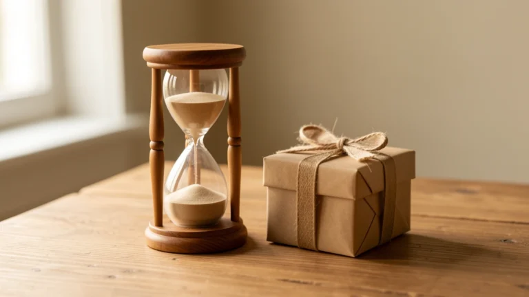 A single wristwatch resting beside a small stack of folded paper currency on a plain wooden surface, no text, no numbers, no real person's hands or face