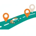 A car on a highway with fuel, hotel, and food cost icons stacked into one total budget bar