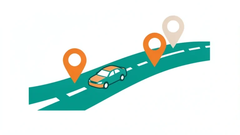 A car on a highway with fuel, hotel, and food cost icons stacked into one total budget bar