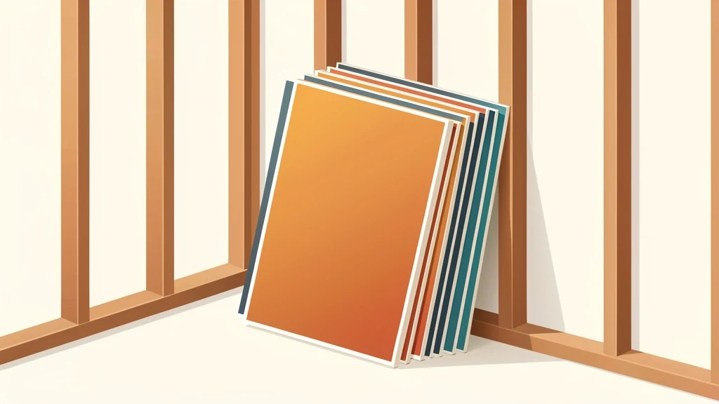 Stack of drywall sheets leaning against a framed interior room wall with a ceiling grid, clean and bright
