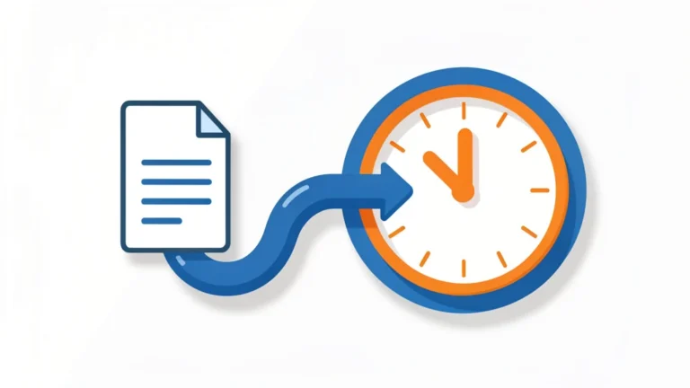 A file icon moving through a data pipe toward a clock, representing download time estimation