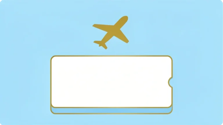 A boarding pass and airplane icon beside a small calculator, clean concept, no people, no text