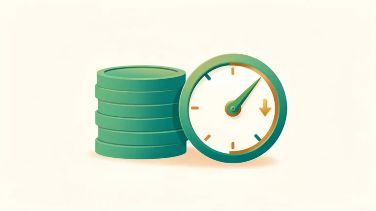 Green cashback coins stacked beside a red interest meter, showing rewards offset by credit card interest, no text