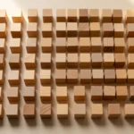 Wooden cubes arranged in neat rows and columns forming a grid