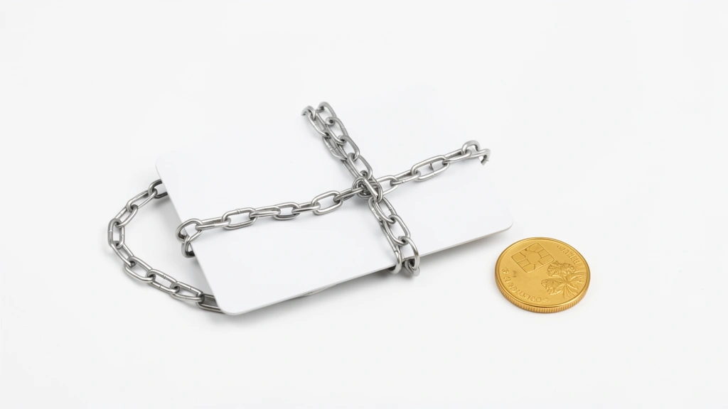 A person tangled in a credit card cord like a snare, with a long calendar stretching into the distance, showing a payoff timeline that never seems to end