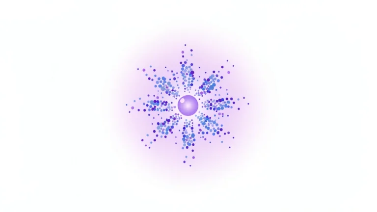 A glowing counting unit branching into a cluster of tiny particle dots, clean concept, no people, no text