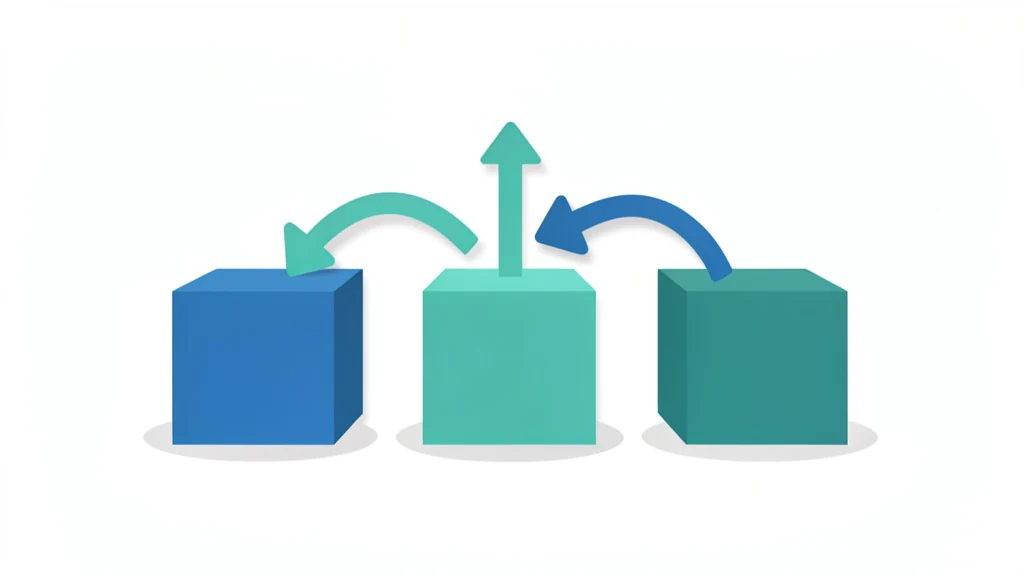 Simple diagram of three force arrows pushing boxes of different sizes, clean concept, no people, no text