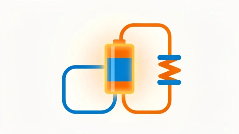A glowing circuit loop with a battery, wires, and a resistor, clean flat icon style, no people, no text