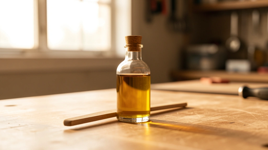 A small bottle of motor oil with a dipstick resting nearby, no faces or people, no text or numbers in the image, photorealistic editorial still-life style